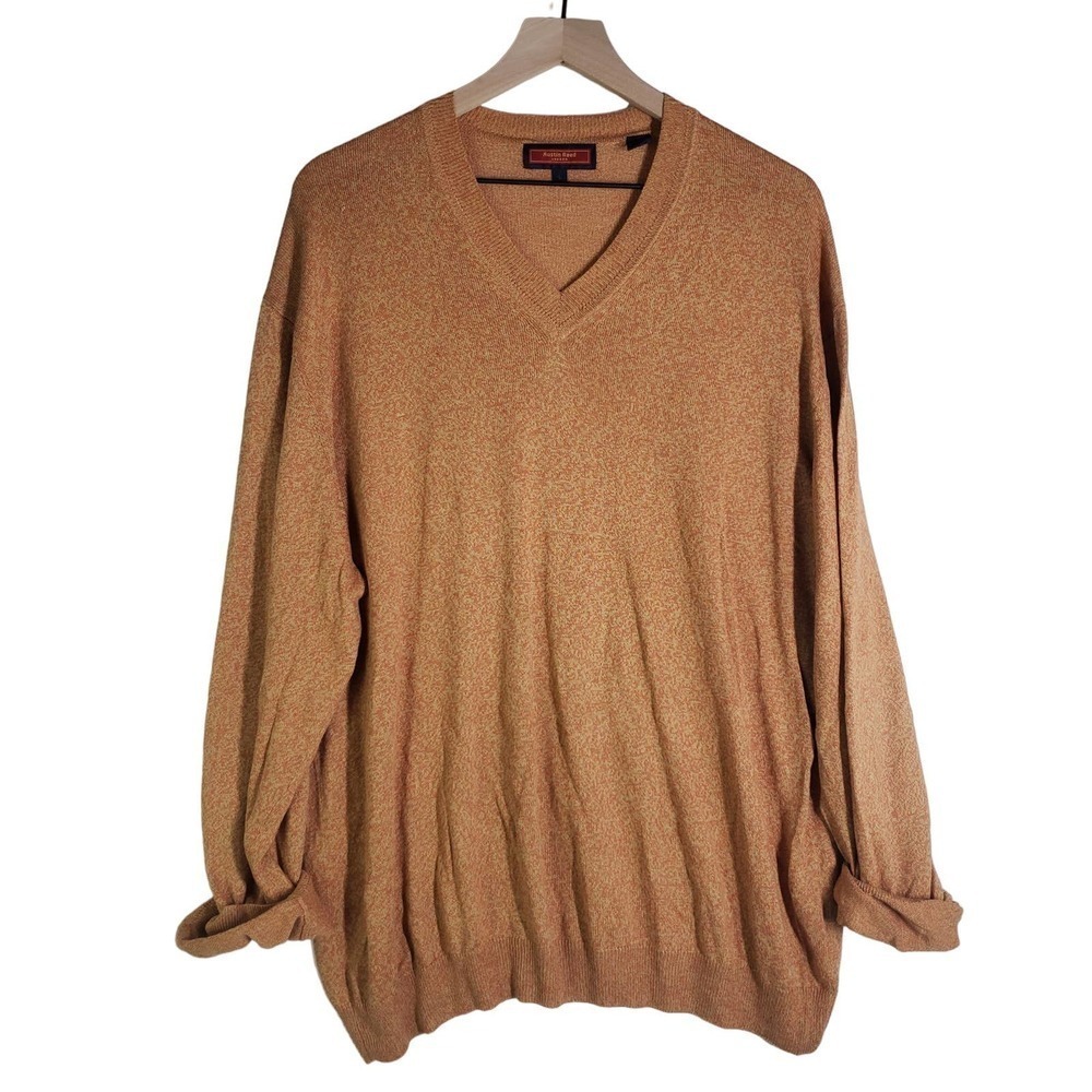 Austin Reed Lightweight Marled V-Neck Sweater Men's L Orange Rust‎